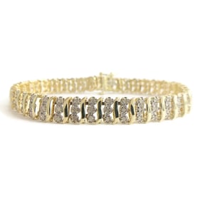 Diamond 3-Row S-Link Two-Tone Tennis Bracelet 10K Yellow Gold 2.00 CTW, 10.84 Gr