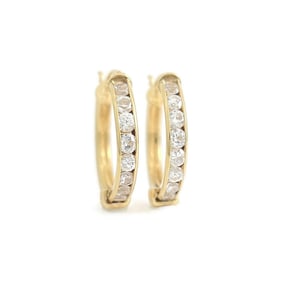 CZ Cubic Zirconia Hoop Earrings 14K Yellow Gold, 1 Inch, 4.74 Gr