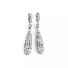 Pave Diamond Teardrop Dangle Drop Earrings 14K White Gold, 1.21 CTW