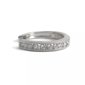 One Single Diamond Channel-Set Milgrain Hoop Earring 14K White Gold, 2.36 Grams