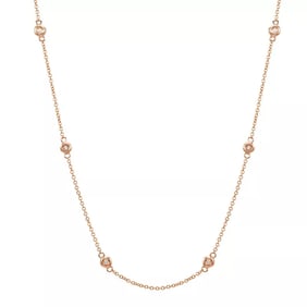 Diamond Bezel Station Chain Necklace Adjustable Choker 14K Rose Gold, .26 CTW