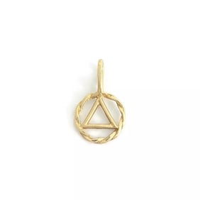 Small AA Alcoholics Anonymous Pendant Charm 14K Yellow Gold, .56 Grams