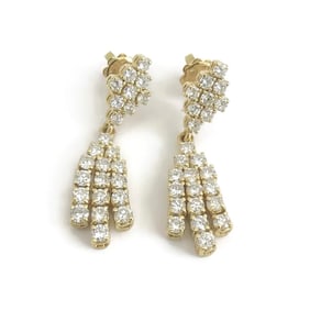 Diamond Chandelier Dangle Drop Earrings 18K Yellow Gold, 3.02 CTW, 10.06 Grams