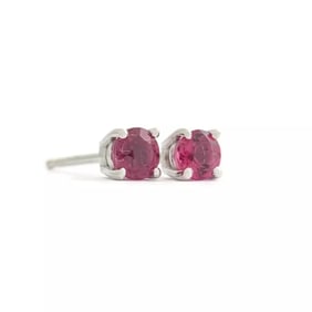 Small Round Pink Tourmaline Gemstone Stud Earrings 14K White Gold .25 CTW .58 Gr
