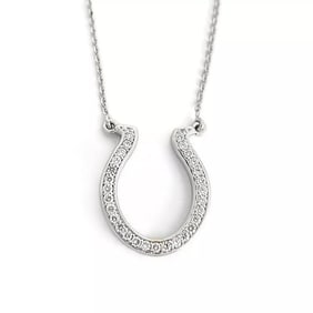 Lucky Diamond Horseshoe Pendant Necklace 14K White Gold .75 CTW