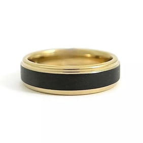 Men's Gold Black Crystalline Wedding Band Ring Tungsten Carbide, Size 10, 6 mm