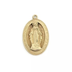 Mary Conceived Without Sin Catholic Oval Pendant Charm 14K Yellow Gold, 1.68 Gr