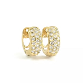 Wide Pave Diamond Small Hoop Huggie Earrings 18K Yellow Gold, .52 CTW