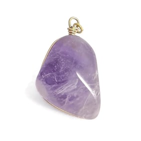 Raw Rough Amethyst Necklace Pendant Charm Yellow Gold-Plated, 30 CT, 6.26 Grams