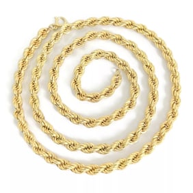 Long Rope Chain Necklace 14K Yellow Gold, 25 Inches, 5.4 mm, 11.92 Grams