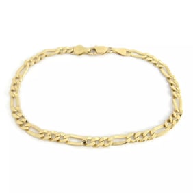 Italian Figaro Chain Link Bracelet 14K Yellow Gold, 7.3 Inches, 4 mm, 5.36 Grams