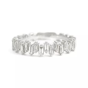 Jagged Baguette Diamond Statement Band Ring 14K White Gold, Size 6.5, .47 CTW