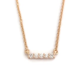 Small Diamond Bar Pendant Necklace 14K Pink Rose Gold .17 CTW