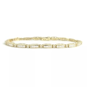 Estate Baguette Round Diamond Tennis Bracelet 14K Yellow Gold, 2.15 CTW, 9.44 Gr