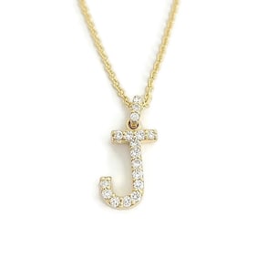 Letter J Initial Diamond Pendant Necklace 14K Yellow Gold .31 CTW