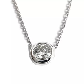 Round Lab-Created Diamond Bezel Pendant Necklace 14K White Gold, .75 CT
