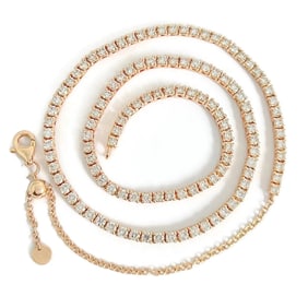 Diamond Tennis Choker Necklace 14K Pink Rose Gold, 14.25 inches, 3.86 CTW