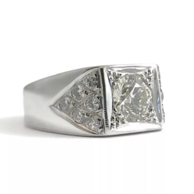 Men's Diamond Flat Top Wedding Band Ring 14K White Gold, 1.36 CTW, 12.66 Grams
