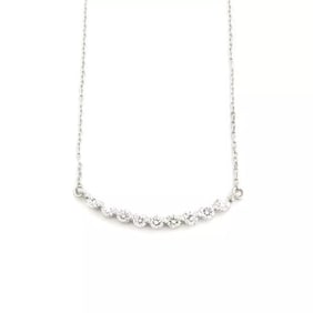 Curved Diamond Bar Bead-Set Smile Pendant Necklace 14K White Gold, .51 CTW