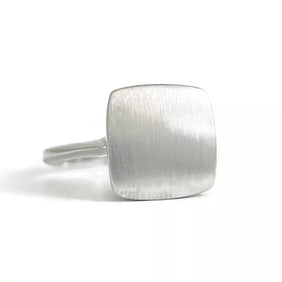 Satin Finish Square Signet Ring 18K White Gold, 5.14 Grams