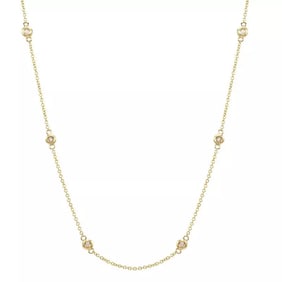 Diamond Bezel Station Chain Necklace Adjustable Choker 14K Yellow Gold, .25 CTW
