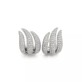 Pave Diamond Flame Huggie Stud Earrings 14K White Gold .43 CTW
