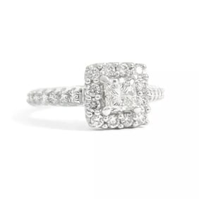 Square Halo Princess Diamond Engagement Ring 14K White Gold, 1.00 CTW, 3.03 Gram