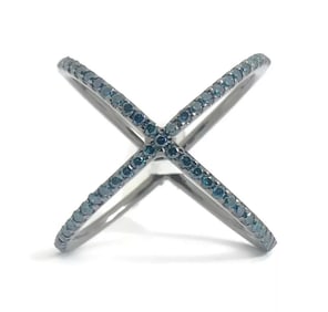 Blue Diamond X Crisscross Statement Ring in Black 14K White Gold, 3.23 Grams