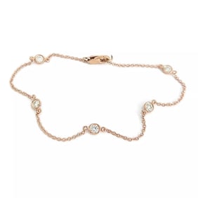 Round Diamond Bezel Station Chain Bracelet 14K Pink Rose Gold, .40 CTW