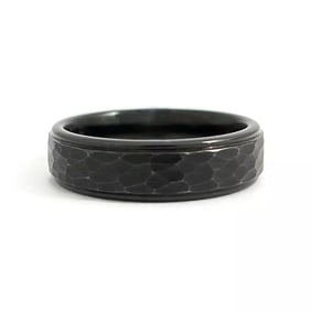 Men's Black Step-Edge Hammered Wedding Band Ring Tungsten, Size 10, 6 mm
