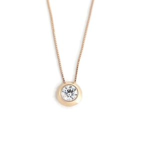 Round CZ Bezel Solitaire Pendant Necklace 14K Pink Rose Gold, 1.14 Grams