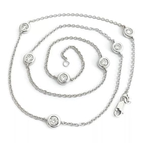 Round Diamond Bezel Station Necklace 14K White Gold 1.09 CTW, 17.5 Inches