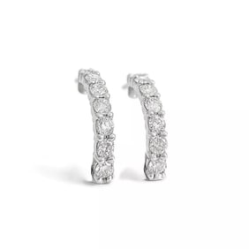 Curved Diamond Half Hoop Drop Earrings 18K White Gold, 1.68 CTW