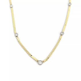 Italian Round Two-Tone Diamond Bezel Station Necklace 14K Yellow Gold .32 CTW