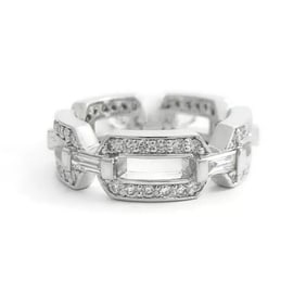 Wide Open Link Pave Diamond Eternity Ring Statement Band Platinum, 1.15 CTW