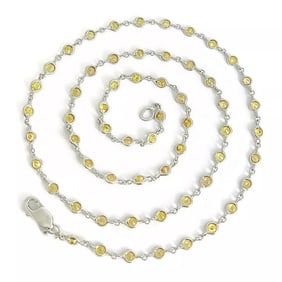 Yellow Sapphire Gemstone Bezel Station Strand Necklace 14K White Gold, 5.50 CTW