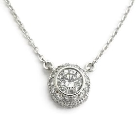 Italian Round Diamond Bezel Pave Halo Pendant Necklace 14K White Gold, 1.25 CTW