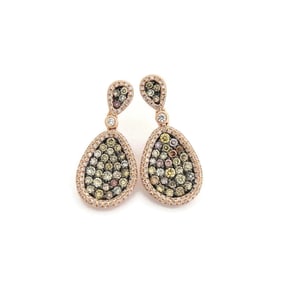 Multicolored Pave Diamond Dangle Drop Earrings 14K Pink Rose Gold, 1.65 CTW
