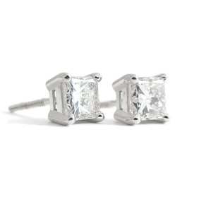 Princess Cut Diamond Stud Earrings 14K White Gold Basket Screw Backs, 1.22 CTW