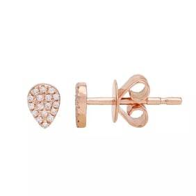 Pave Diamond Teardrop Pear Stud Earrings 14K Pink Rose Gold .15 CTW