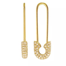 Safety Pin Pave Diamond Drop Earrings 14K Yellow Gold .48 CTW
