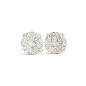 Round Champagne Diamond Stud Earrings 14K White Gold 4-Prong Basket 4.10 CTW