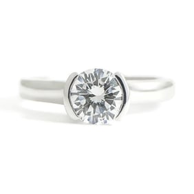 Round Half Bezel Solitaire Diamond Engagement Ring 14K White Gold .61 CT