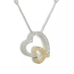 Diamond Double Open Heart Two-Tone Pendant Necklace 18K White Yellow Gold .55 TW
