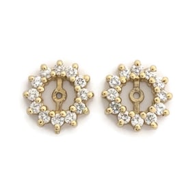 Round Diamond Halo Earring Jackets Enhancers 14K Yellow Gold for 1.50 CTW Studs