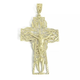 Large Crucifix Cross Necklace Pendant 10K Yellow Gold, 8.70 Grams