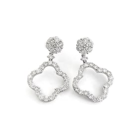Open Diamond Clover Flower Dangle Drop Earrings