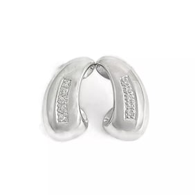 Estate Pave Diamond Curved Drop Earrings 14K White Gold, 5.24 Grams