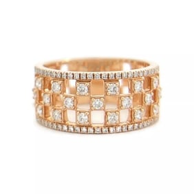 Wide Checkerboard Diamond Band Ring 14K Pink Rose Gold .55 CTW