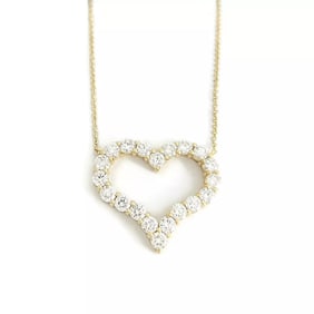 Open Diamond Heart Pendant Necklace 14K Yellow Gold 2.25 CTW